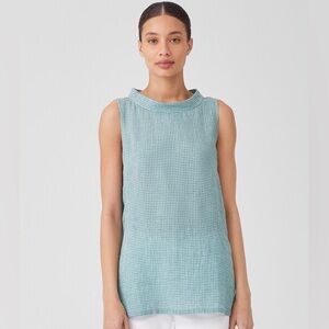 Eileen Fisher Puckered Organic Linen Mock Neck Top